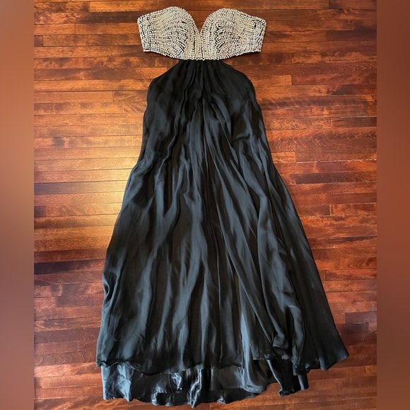 La Femme Dresses & Skirts - La Femme Silver Beads and Pearl Black Strapless Formal Dress, Prom,Dance,Wedding